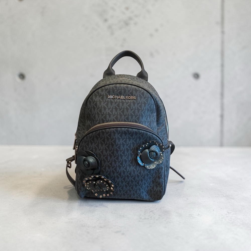 Michael Kors Abbey Medium Floral Appliqué Backpack Admiral Blue Signature MK - Picture 2 of 7